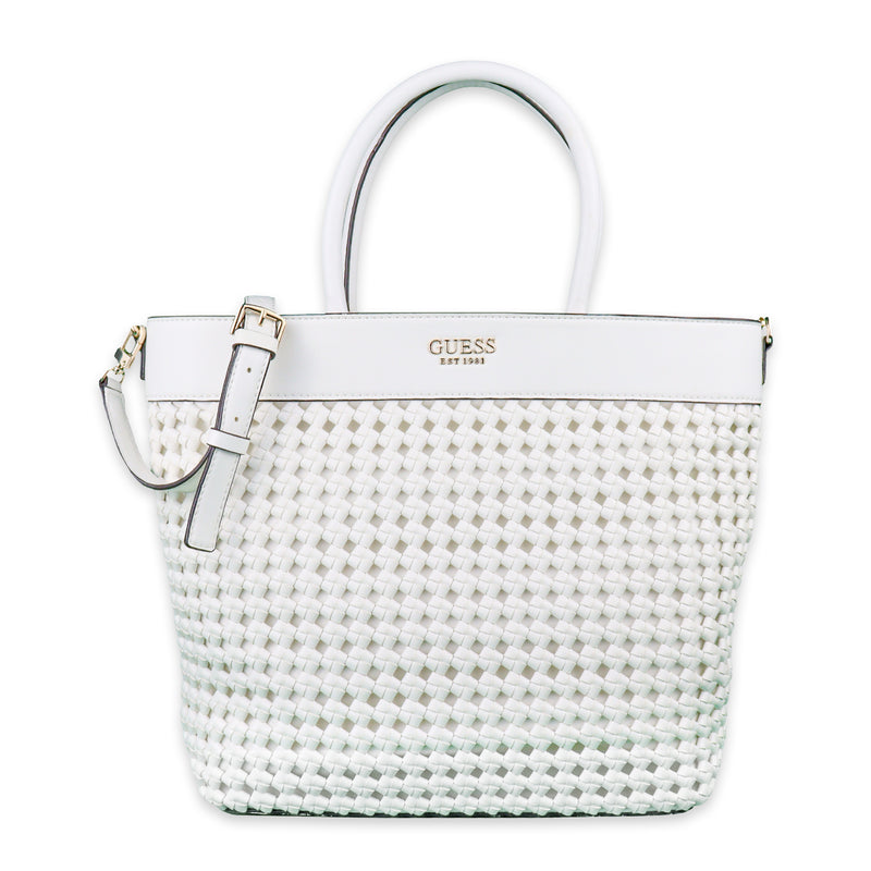 Guess Sicilia Top Zip Large White Tote Shoulder Bag with Handles