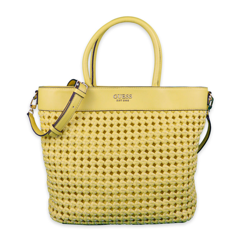 Guess Sicilia Top Zip Large Yellow Tote Shoulder Bag with Handles