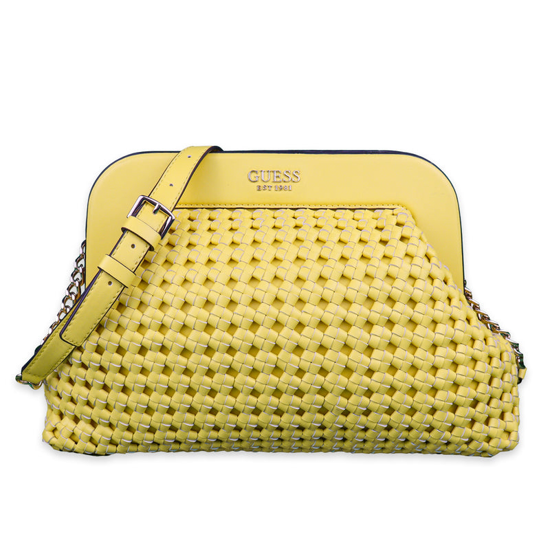 Guess Sicilia Shoulder Large Frame Clutch Yellow Convertible Strap