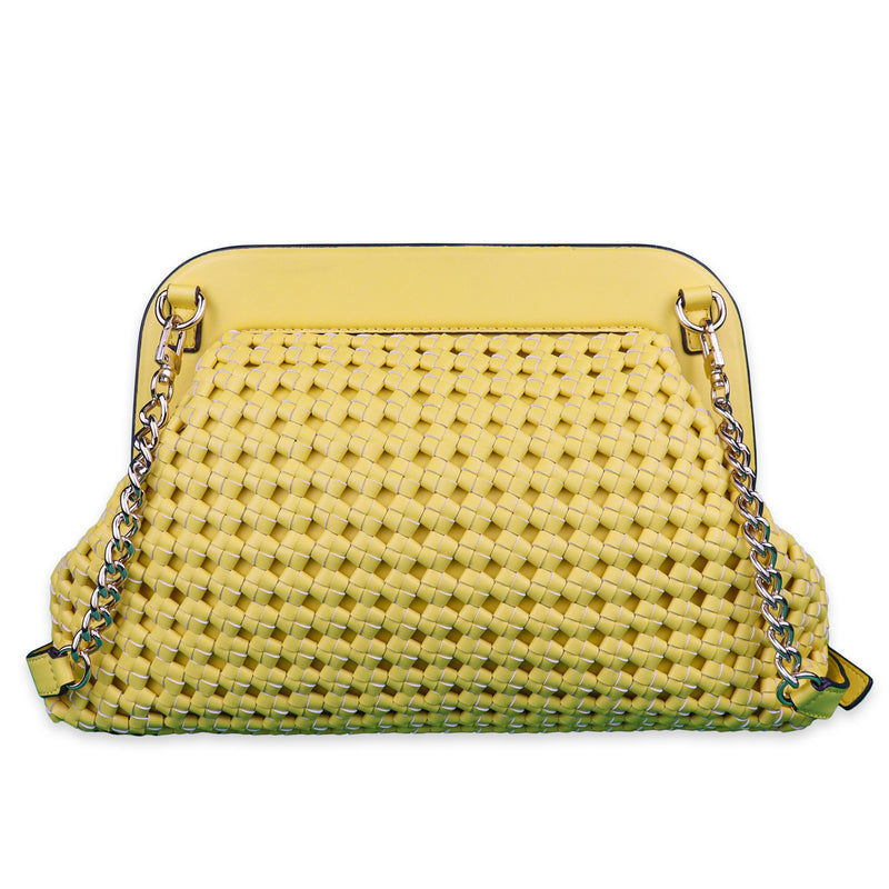 Guess Sicilia Shoulder Large Frame Clutch Yellow Convertible Strap