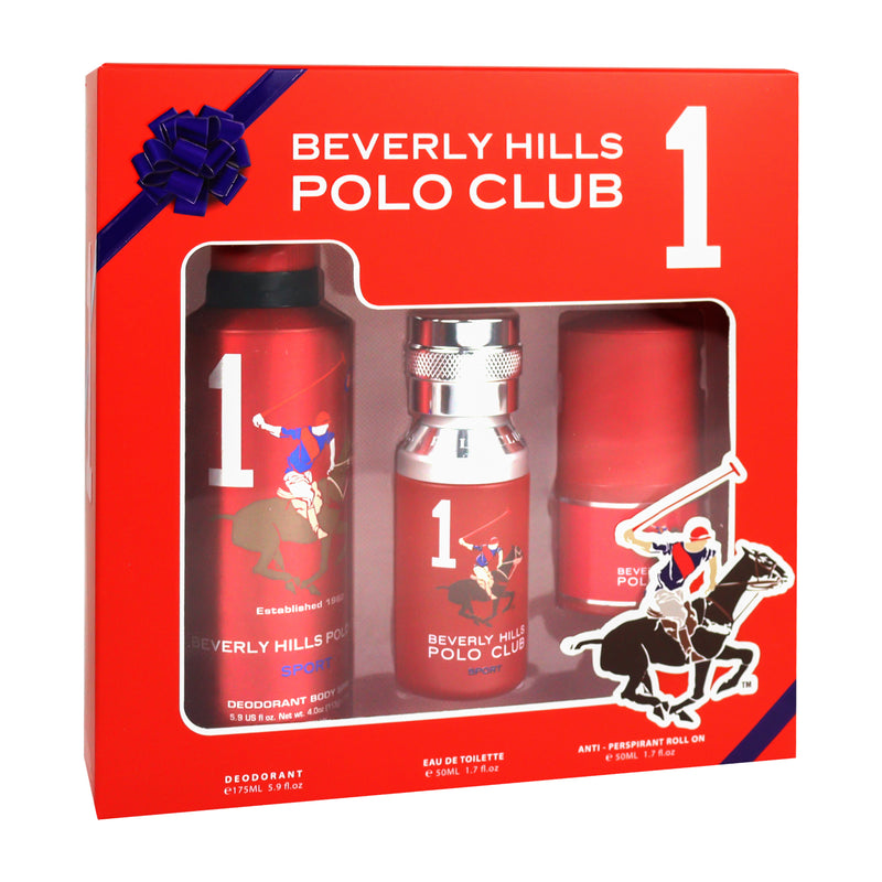Polo Club Sport No.1, Gift Set for Men - Sport Deodorant 175ML + EDT 50ML + Antiperspirant Roll On 50ML