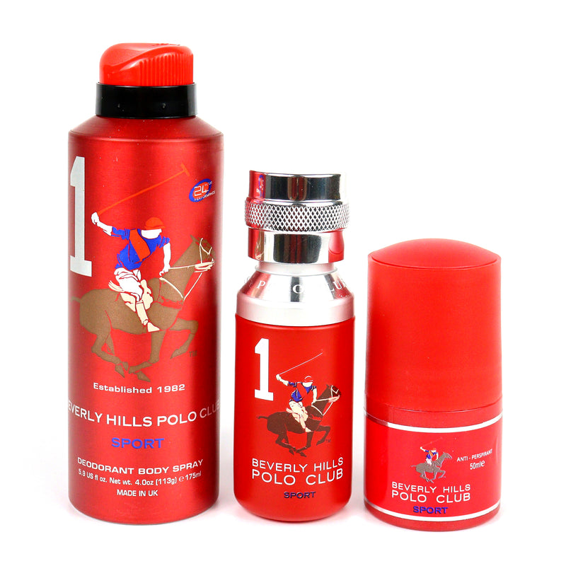 Polo Club Sport No.1, Gift Set for Men - Sport Deodorant 175ML + EDT 50ML + Antiperspirant Roll On 50ML