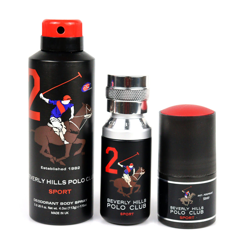 Polo Club Sport No.2, Gift Set for Men - Sport Deodorant 175ML + EDT 50ML + Antiperspirant Roll On 50ML