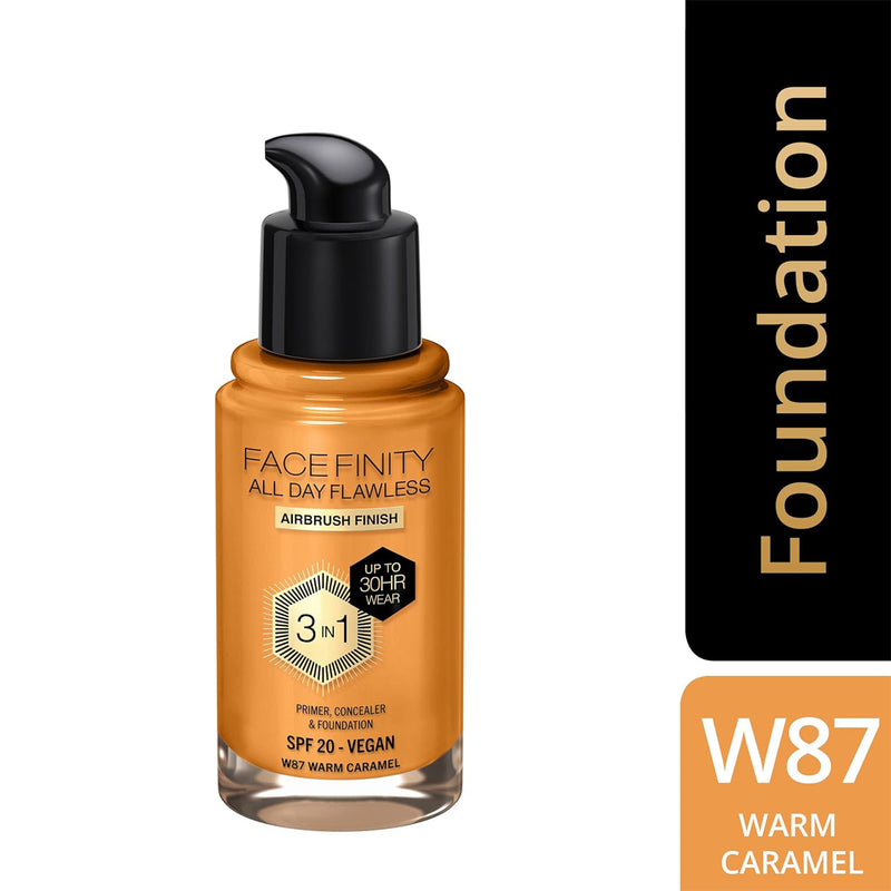 Max Factor Facefinity All Day Flawless 3 in 1 Liquid Foundation Warm Caramel 087
