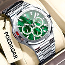 Poedagar 834SLGN Green Dial Stainless Steel Quartz Men's Watch