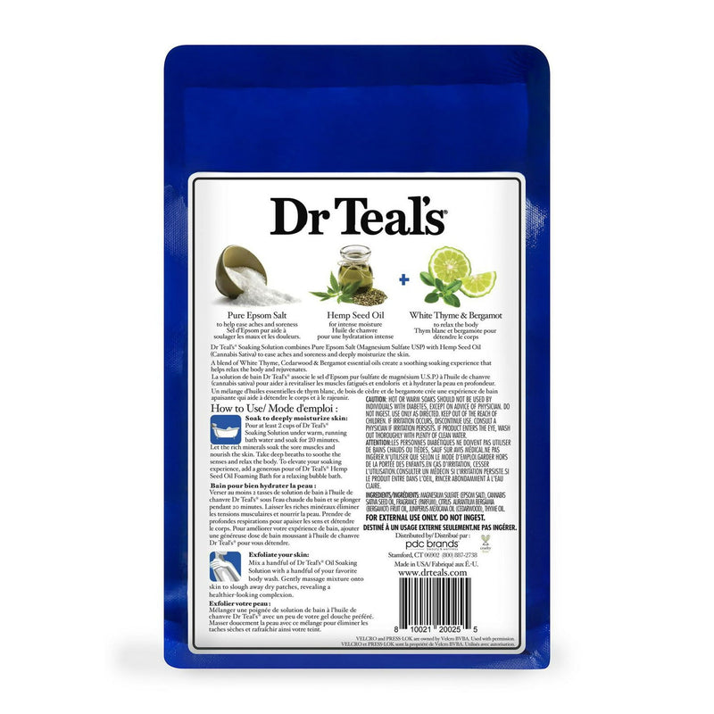 Dr. Teal's Epsom Bath Salt - Cannabis Sativa Hemp Seed Oil, 1.36 Kg