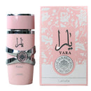 Pink Yara perfume bottle with decorative box on a white background | Xpressionsstyle