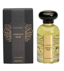 Nasomat Cambodian Oud perfume bottle and packaging on a light gray background