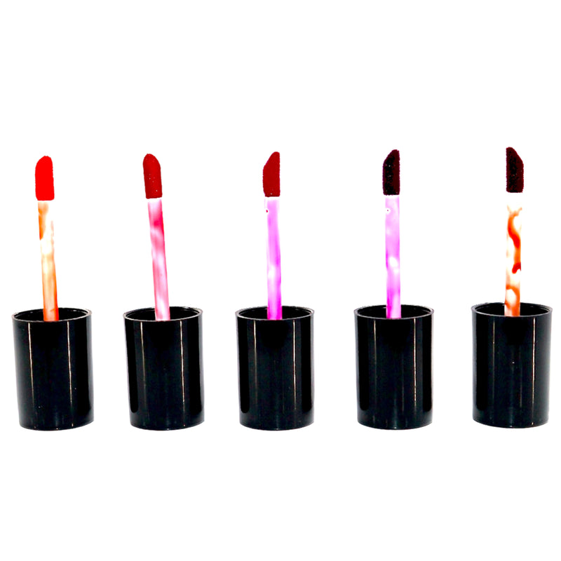 Set of six lipsticks in black cases on a white background Chrixtina Rocca Tone n Tint-shades-xpressionsstyle