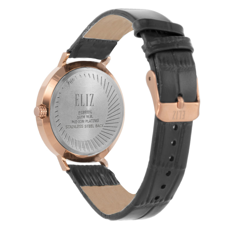 ELIZ ES8911L1NNG SS Caseback Leather 3 Hands Women's Watch