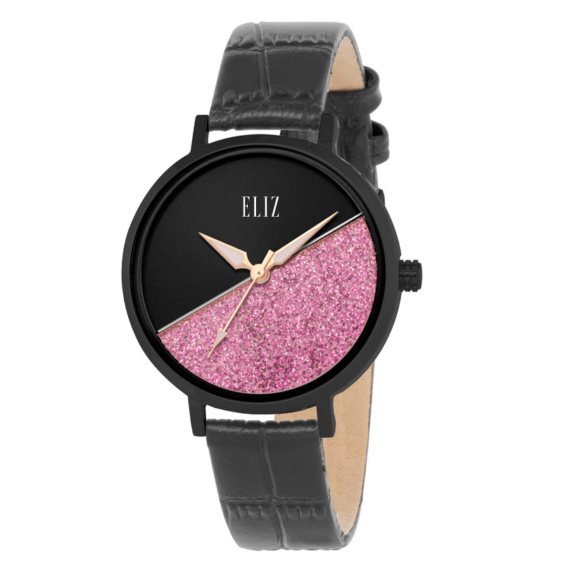 ELIZ ES8911L1NNG SS Caseback Leather 3 Hands Women's Watch