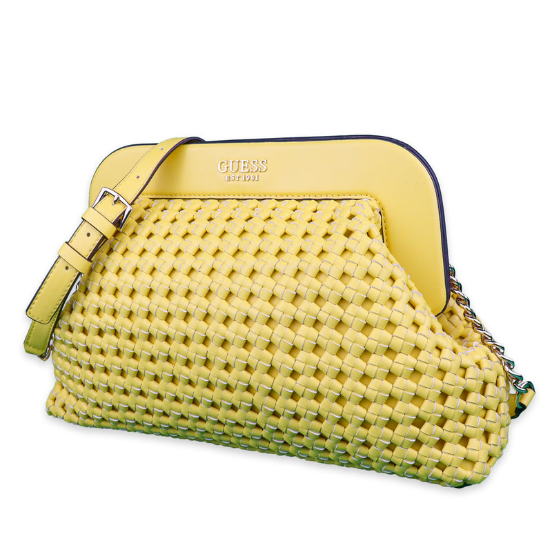 Guess Sicilia Shoulder Large Frame Clutch Yellow Convertible Strap