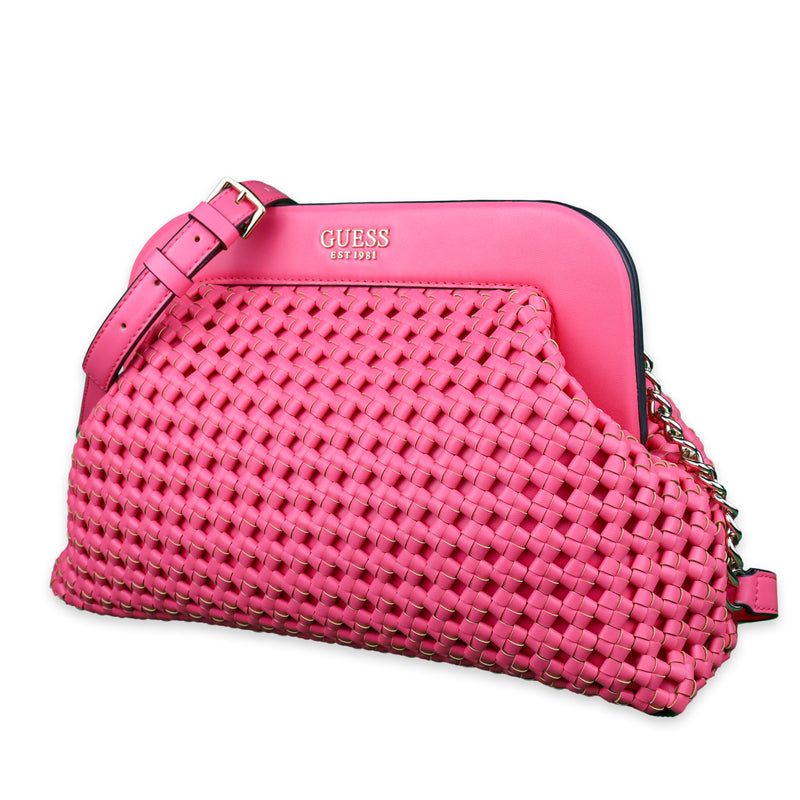Guess Sicilia Shoulder Large Frame Clutch Bright Pink Handbag Convertible Strap