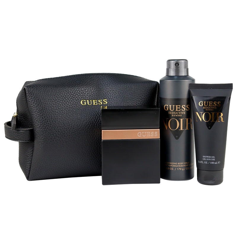 Guess Men's Seductive Homme Noir EDT 100ml + 100ml Shower Gel + 226ml Body Spray + Pouch Gift Set-xpressionsstyle
