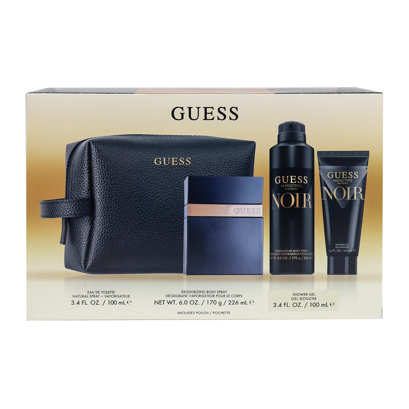 Guess Men's Seductive Homme Noir EDT 100ml + 100ml Shower Gel + 226ml Body Spray + Pouch Gift Set-xpressionsstyle