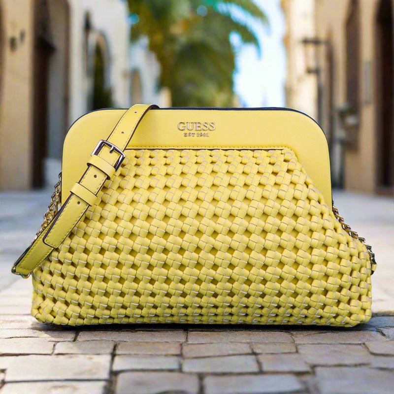 Guess Sicilia Shoulder Large Frame Clutch Yellow Convertible Strap