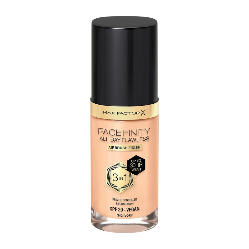 Max Factor Facefinity 3-in-1 All Day Flawless Liquid Foundation, SPF 20 - 42 Ivory-xpressionsstyle