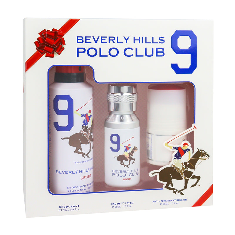 Polo Club Sport No.9, Gift Set For Men - Sport Deodorant 175ML + Eau De Toilette 50ML + Antiperspirant Roll On 50ML