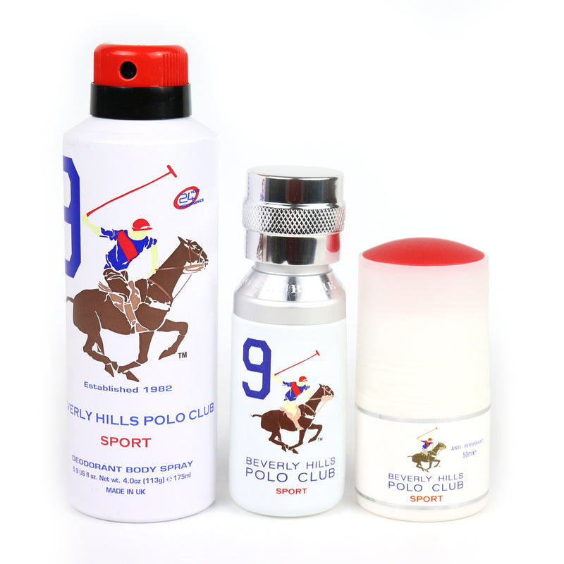 Polo Club Sport No.9, Gift Set For Men - Sport Deodorant 175ML + Eau De Toilette 50ML + Antiperspirant Roll On 50ML