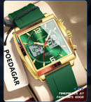 Poedagar E109GDGN Green Dial Silicone Strap Men's Watch