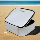 Silver jewelry box with black interior on a white background