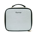 Gray cosmetic bag with 'flormar' branding on a white background