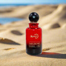 Red bottle with black cap labeled 'Melrose' on a white background