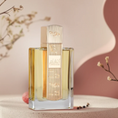 Perfume bottle with decorative elements on a soft background