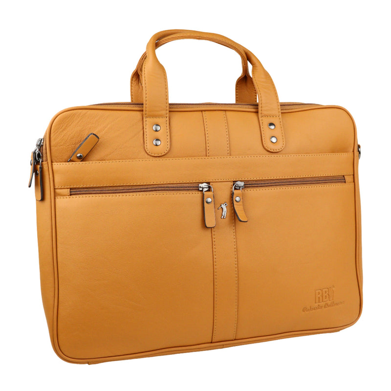 Men's Premium Full-Grain Leather Laptop Briefcase - Fits Up to 15.6" Laptops