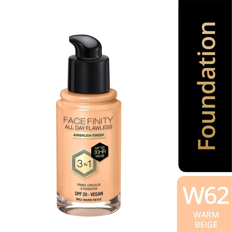 Max Factor Facefinity 3-in-1 All Day Flawless Liquid Foundation, SPF 20 - 62 Warm Beige