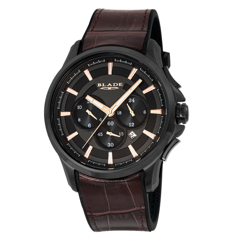 BLADE Vision Noir 3601G9NNO SS & Leather Multifunction Men's Watch