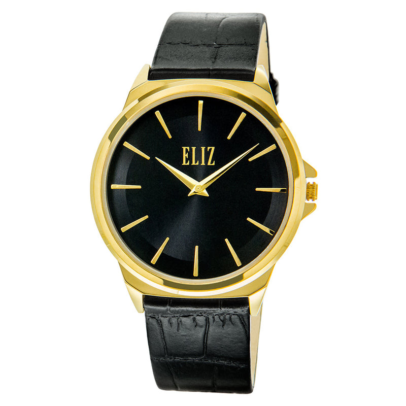 ELIZ ES8717G1GNN Gold Case Black Leather Strap Men's Watch