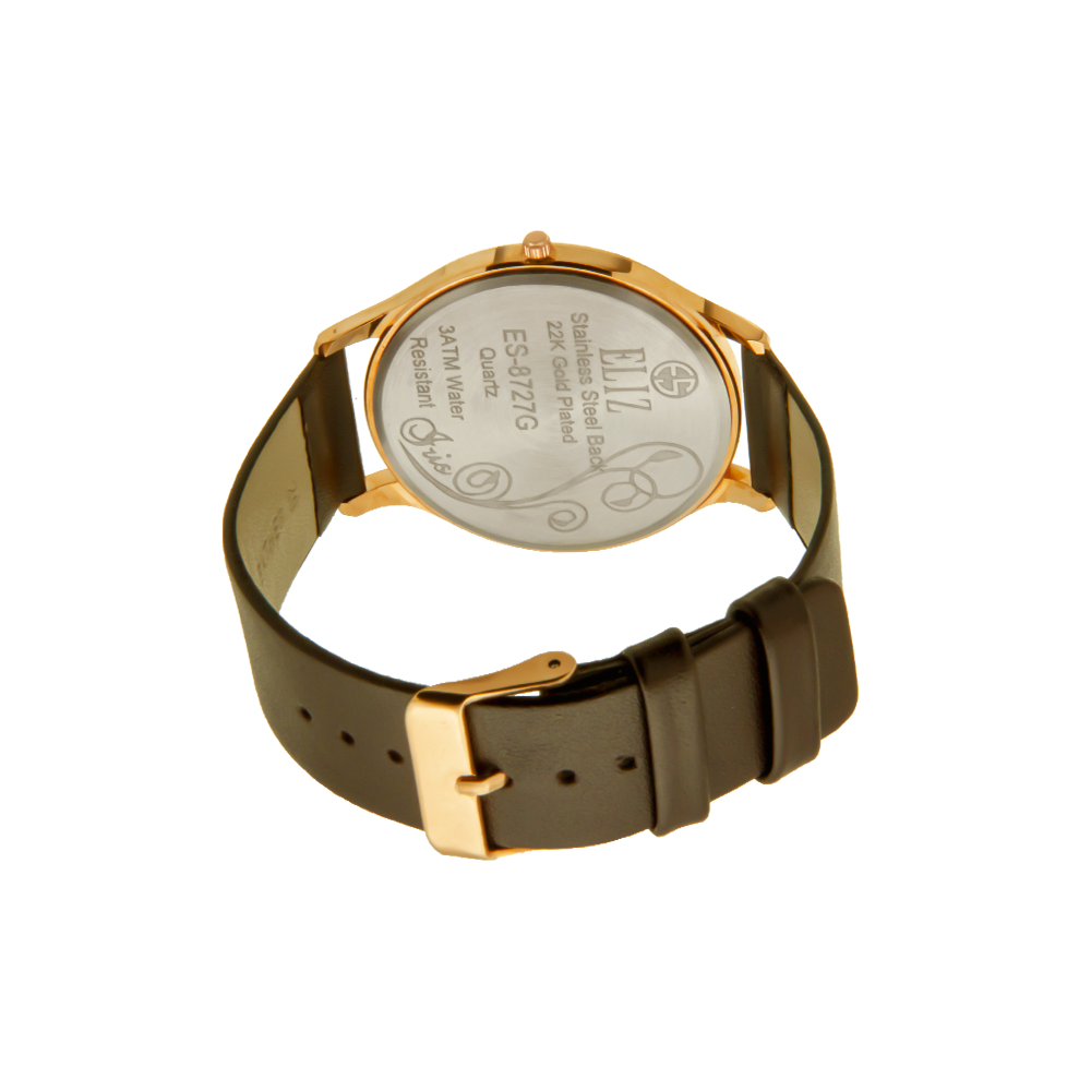 ELIZ ES8727G1ROO Rose Gold Case Brown Leather Men s Watch
