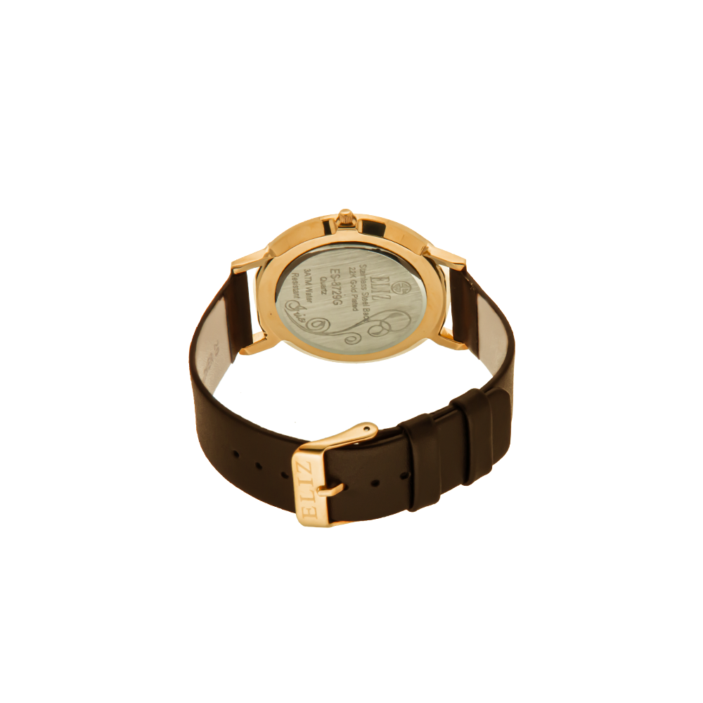 ELIZ ES8729G1RBO Rose Gold Case Brown Leather Men s Watch