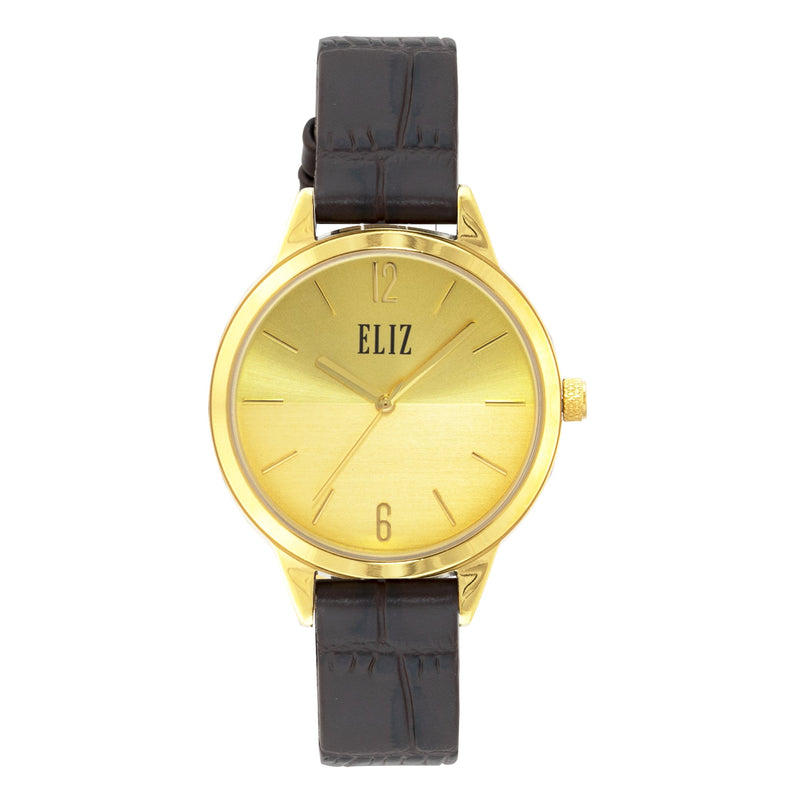 ELIZ ES8742L1GCO SS Caseback & Leather 3-Hands Women's Watch