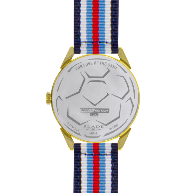 BLADE Navy Blue-Blue-Red-White Retro-Fútbol Special Edition NATO Strap Watch