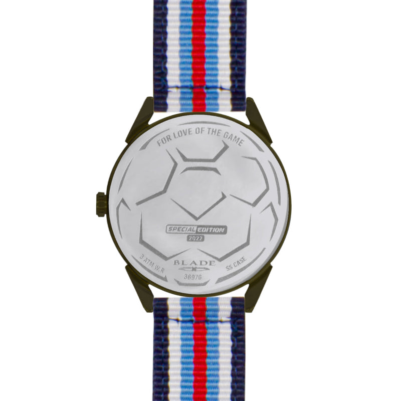 BLADE Navy Blue-Blue-Red-White Retro-Fútbol Special Edition NATO Strap Watch