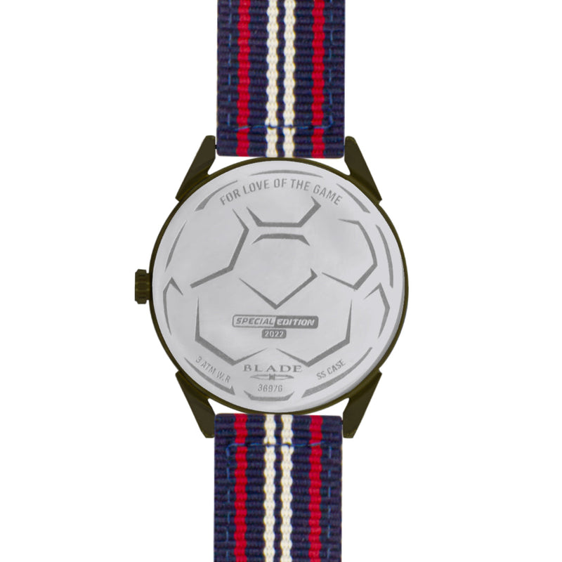 BLADE Navy Blue-Red-White Retro-Fútbol Special Edition NATO Strap Watch