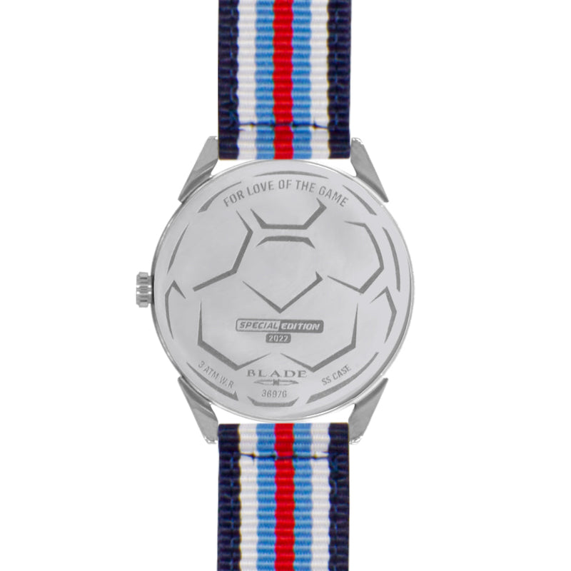 BLADE Navy Blue-Blue-Red-White Retro-Fútbol Special Edition NATO Strap Watch