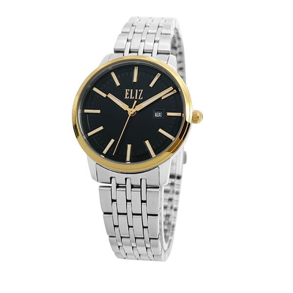 Eliz Women's Black Dial Two-Tone Gold plated Stainless Steel Case and Band Watch ES8638L2TNS 1